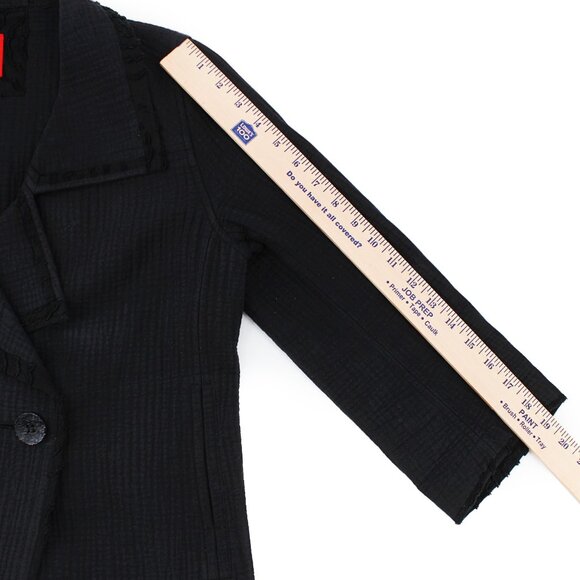 VTG 50s 60s Faux Fur Jacket Black Belted Satin Lined Stand Collar Swing Coat M - Picture 14 of 16